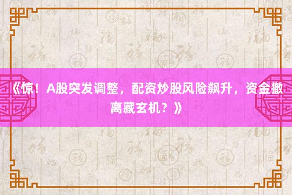 《惊！A股突发调整，配资炒股风险飙升，资金撤离藏玄机？》