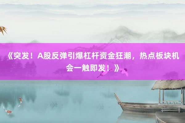 《突发！A股反弹引爆杠杆资金狂潮，热点板块机会一触即发！》