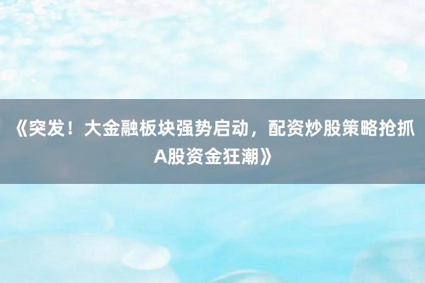 《突发！大金融板块强势启动，配资炒股策略抢抓A股资金狂潮》